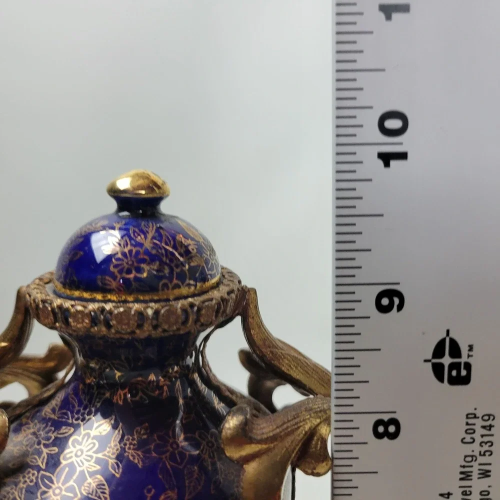 Empire Porcelain Cobalt Gold Gilded Urn Centerpiece 3pc Garniture Set England